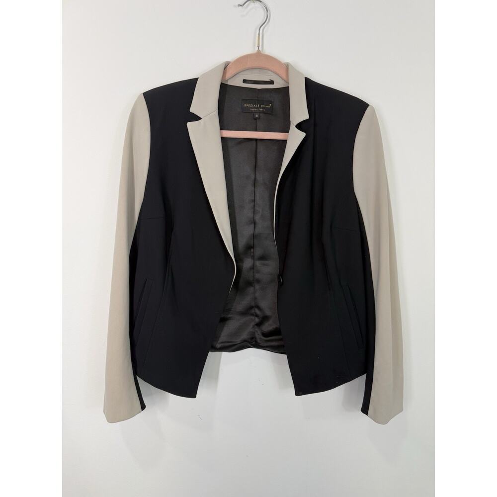 M&S Marks & Spencer Tailored Blazer Jacket US 8 UK 10 Standard Fit Black & Beige